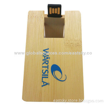Wooden Credit Card-shaped USB, with Deft Configuration, Shockproof and Moisture-proof